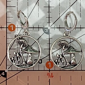 Silver Mushroom Earrings, Mushroom Silhouette Earrings, Mushroom Dangles, Woodland Mushroom Earrings, Cottage Mushroom Earrings image 10