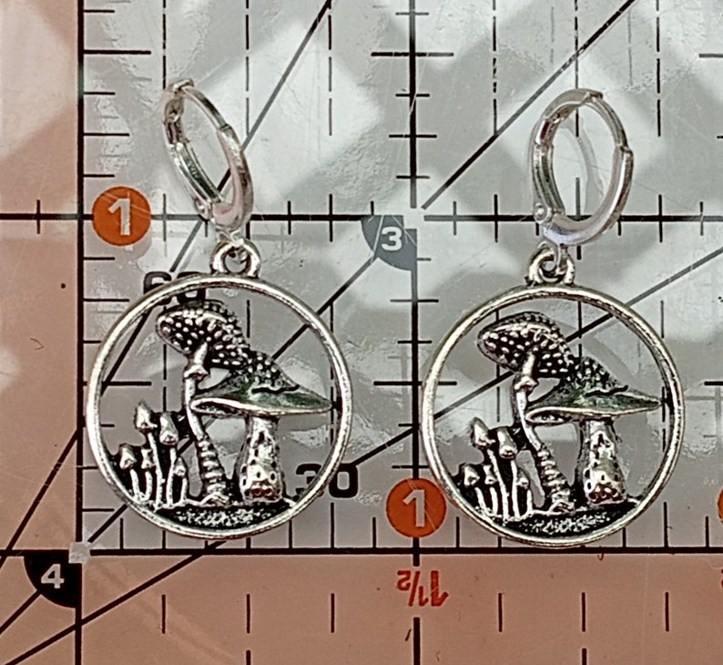 Silver Mushroom Earrings, Mushroom Silhouette Earrings, Mushroom Dangles, Woodland Mushroom Earrings, Cottage Mushroom Earrings image 10