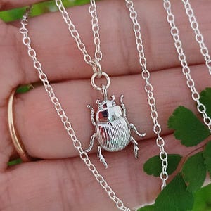 Silver Beetle Necklace, Silver Bug Pendant, Silver Bug Jewelry, Entomology Jewelry, Silver Scarab Necklace, Insect Pendant, Scarab Pendant