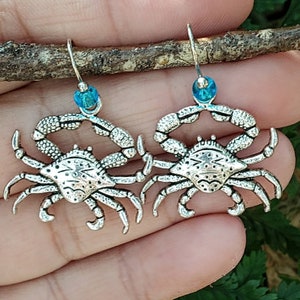 Crab Earrings, Blue Crab Dangles, Silver Crab Earrings, Maryland Crab Earrings, Dungeness Crab Earrings, Maryland Crab Jewelry
