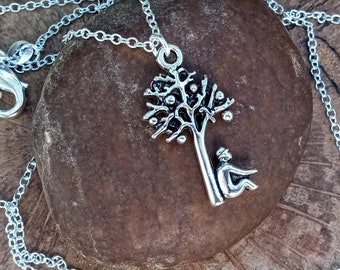 Giving Tree Necklace, Silver Tree Pendant, Giving Tree Jewelry, Apple Tree Jewelry, Reading Teacher Gift, Book Lover Jewelry, Librarian Gift