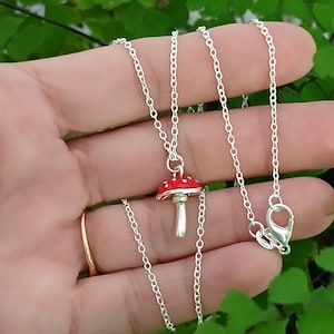 Mushroom Necklace, Aminita Mushroom Pendant, Enameled Mushroom Necklace, Small Mushroom Charm Necklace, Magic Mushroom Pendant