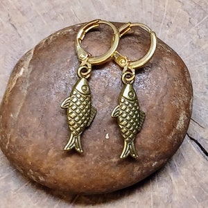 Bronze Fish Earrings, Small Fish Dangles, Fish Lover Jewelry, Gold Fish Earrings, Fish Dangles, Gift for Fish Lover