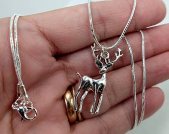 Silver Deer Necklace, Deer Pendant, Whitetail Deer Necklace, Reindeer Necklace, Silver Deer Pendant, Deer Hunter Gift