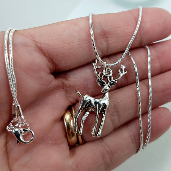 Silver Deer Necklace - Deer Necklace - Whitetail Necklace - Reindeer Necklace - Deer Pendant