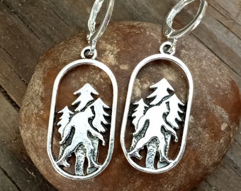 Bigfoot Sasquatch Dangle Earrings: Silvery Cryptid Jewelry