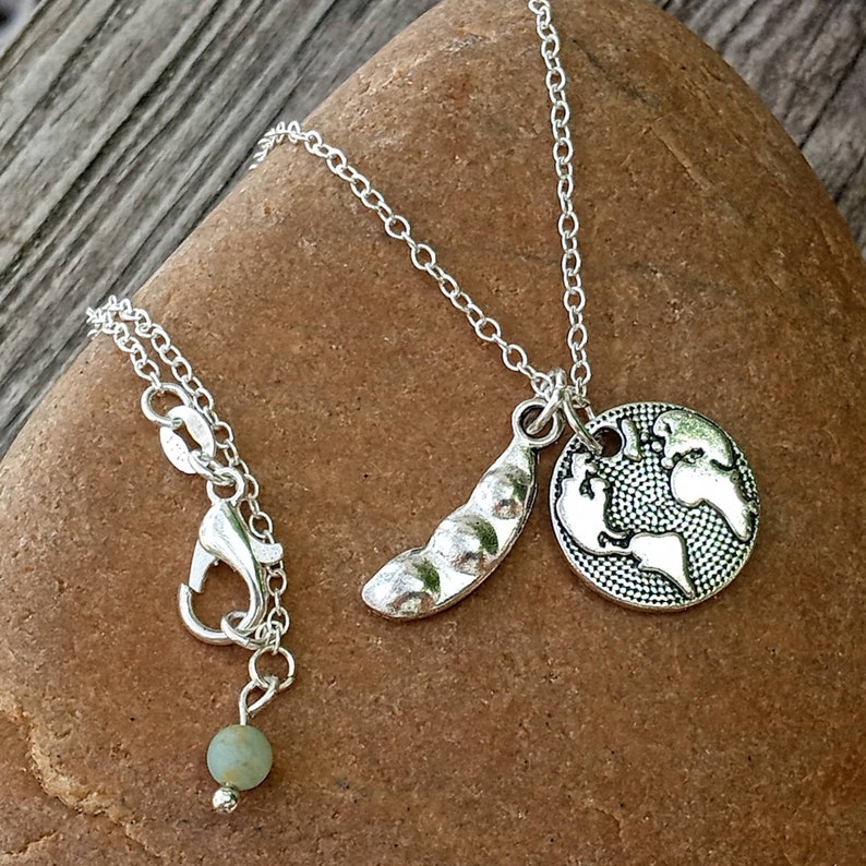 World Pea-ce Pendant, World Peace Necklace, Peace Pendant, World Peace Jewelry, Peace Necklace, Soybean Pendant, Earth Day Jewelry image 2