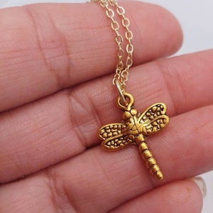 Gold Dragonfly Necklace, Small Gold Dragonfly Pendant, Dragonfly Jewelry, Minimalist Gold Dragonfly Necklace