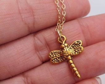 Tiny Gold Dragonfly Necklace, Gold Dragonfly Necklace, Dainty Gold Dragonfly Necklace, Dragonfly Necklace, Small Gold Dragonfly Necklace