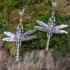 Silver Dragonfly Earrings, Dragonfly Dangles, Minimalist Dragonfly Jewelry, Dragonfly Gift Earrings immagine 2