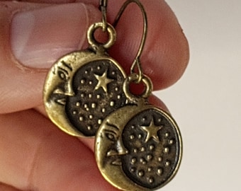 Bronze Moon and Stars Earrings