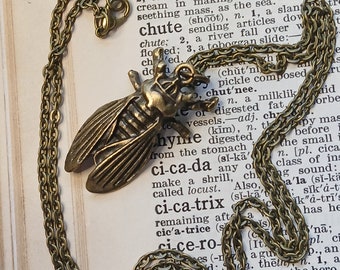 Bronze Cicada Pendant, Cicada Necklace, Bronze Cicada Jewelry, Realistic Cicada Pendant, Cicada Lover Gift, Entomologist Gift
