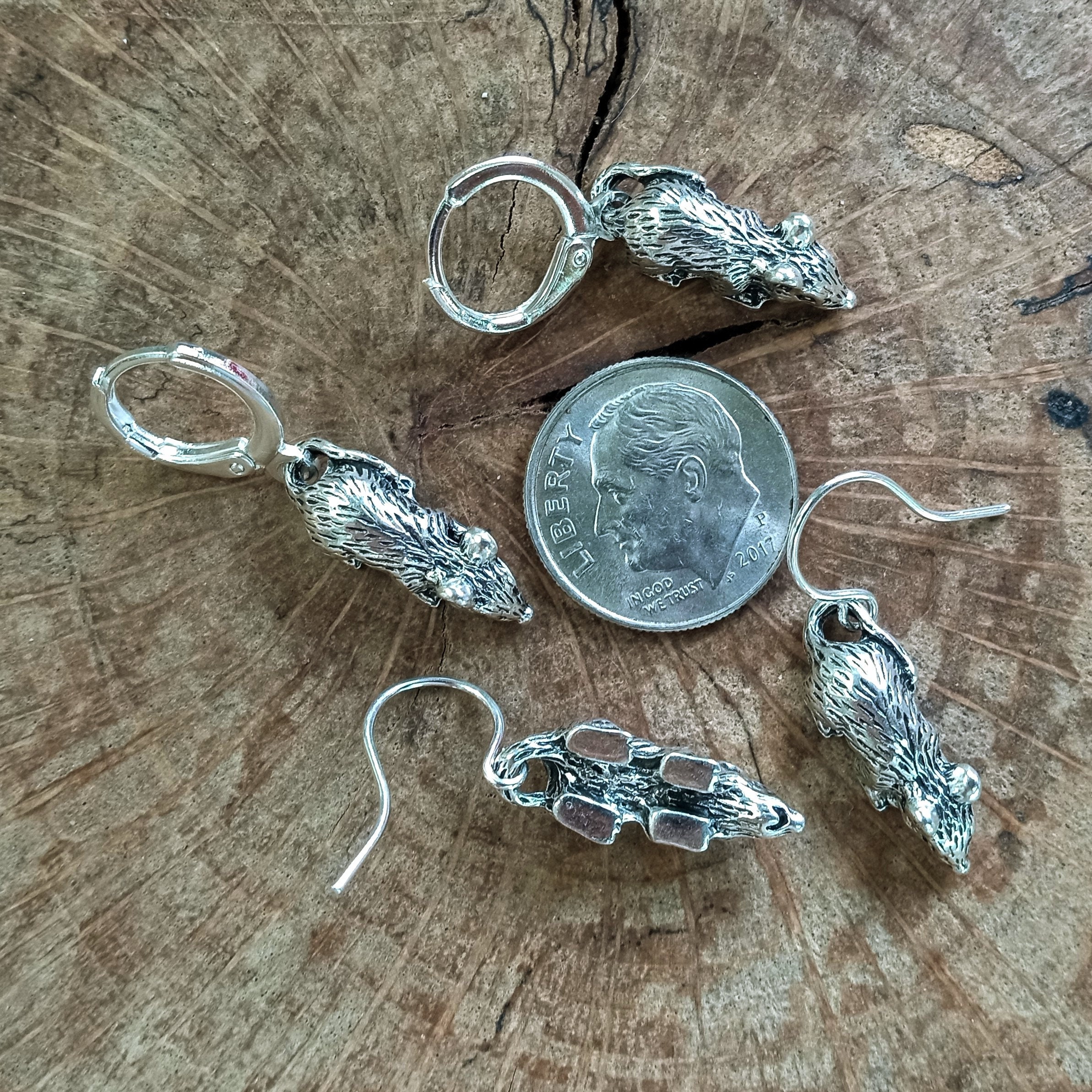 Silver Mouse Dangle Earrings: Pewter Rodent Jewelry - Etsy