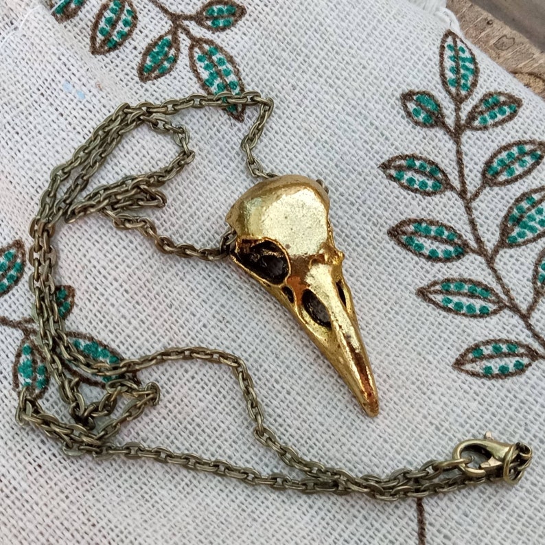 Bird Skull Necklace, Bronze Bird Skull Pendant, Goth Bird Necklace, Pagan Bird Jewelry image 3
