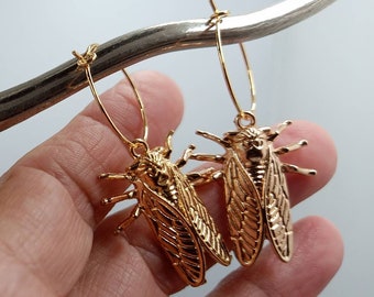 Gold Hoop Cicada Earrings