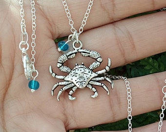 Blue Crab Pendant, Pewter Crab Necklace, Blue Crab Jewelry, Crab Lover Gift , Coastal Crab Pendant, Maryland Crab Jewelry