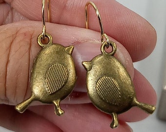 Phoebe Bird Earrings, Bird Earrings, Antique Gold Bird Earrings, Bronze Bird Earrings, Small Bird Earrings, Easter Chick Dangles