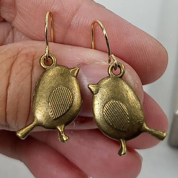 Phoebe Bird Earrings, Bird Earrings, Antique Gold Bird Earrings, Bronze Bird Earrings, Small Bird Earrings, Easter Chick Dangles