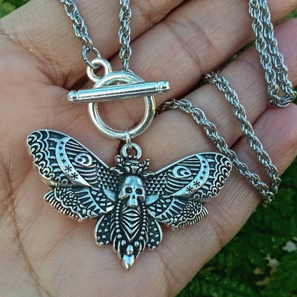Moth Necklace - Death's Head Moth Necklace - Silence of the Lambs Moth Jewelry - Large Moth Necklace