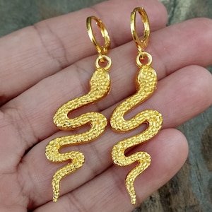 Gold Snake Earrings, Festival Jewelry, Boho Serpent Earrings, Edgy Gold Statement Dangles, Coachella-Inspired Jewelry, Hippie Boho Gift Her
