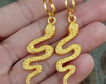 Gold Snake Dangle Earrings: Edgy Boho Festival Jewelry