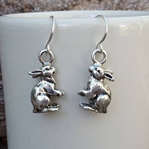 Rabbit Earrings, Rabbit Dangles, Bunny Earrings, Year of the Rabbit Jewelry, Easter Bunny Earrings, Silver Rabbit Jewelry, Bunny Dangles image 1