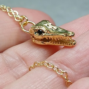 Gator Necklace, Gold Gator Skull Pendant, Florida Gator Jewelry, Gold Alligator Necklace, Crocodile Pendant, Gold Skull Pendant