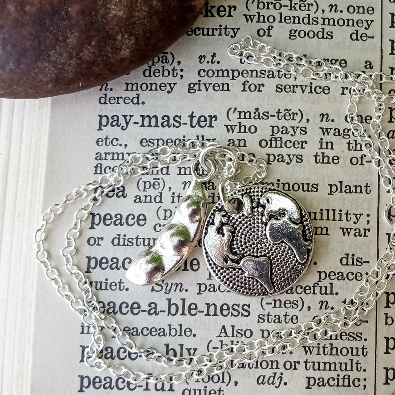 World Pea-ce Pendant, World Peace Necklace, Peace Pendant, World Peace Jewelry, Peace Necklace, Soybean Pendant, Earth Day Jewelry image 5