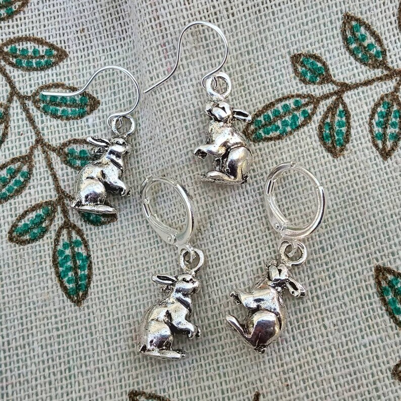 Rabbit Earrings, Rabbit Dangles, Bunny Earrings, Year of the Rabbit Jewelry, Easter Bunny Earrings, Silver Rabbit Jewelry, Bunny Dangles Bild 4