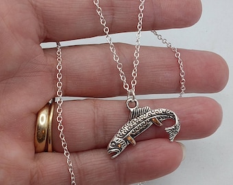 Trout Pendant Necklace: Silvery Fish, Fly Fishing Jewelry