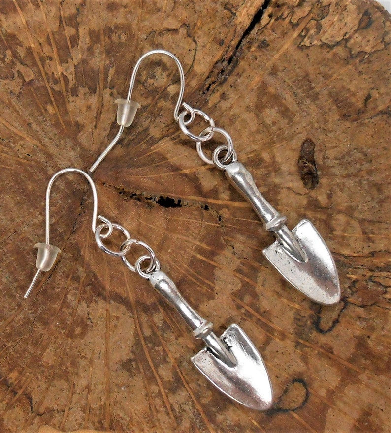 Trowel Earrings, Garden Trowel Earrings, Archaeology Trowel Earrings, Tiny Trowel Dangle Earrings, Hand Trowel Earrings, Gardening Jewelry image 2