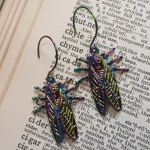 Rainbow Cicada Earrings, Rainbow Cicada Hoops, Cicada Hoop Earrings, LGBTQ Cicada Dangles, Rainbow Cicada Jewelry, Cicada Lover Gift image 4