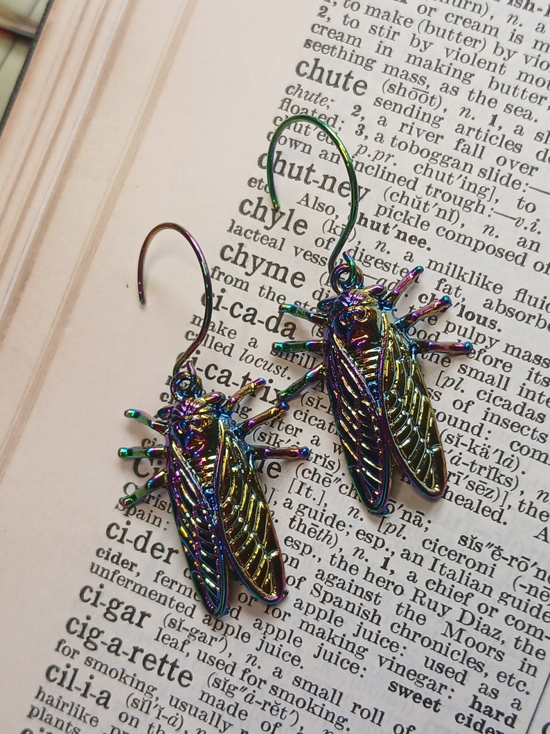Rainbow Cicada Earrings, Rainbow Cicada Hoops, Cicada Hoop Earrings, LGBTQ Cicada Dangles, Rainbow Cicada Jewelry, Cicada Lover Gift image 4