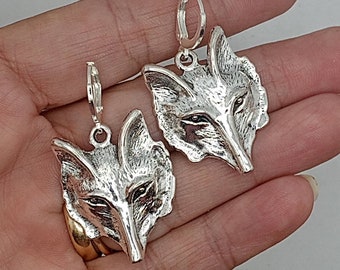 Wolf Earrings, Wolf Dangles, Wolf Totem Jewelry, Spirit Wolf Jewelry, Silver Wolf Earrings