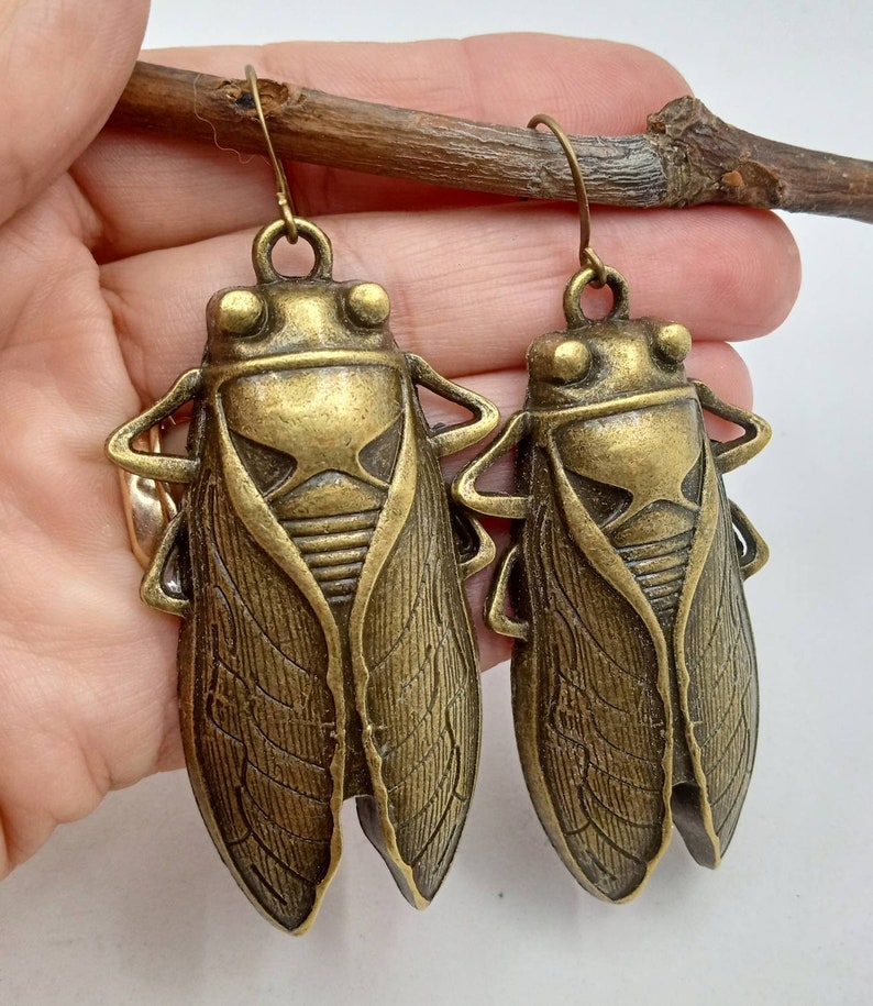 Large Cicada Earrings, Bronze Cicadas Earrings, Cicada Dangles, Cicadas Earrings, Bronze Cicada Dangles image 7