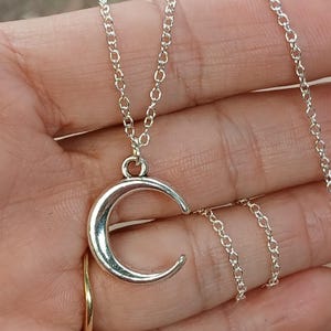 Crescent Moon Necklace, Dainty Crescent Moon Pendant, Silver Moon Stacking Necklace, Moon Charm Necklace
