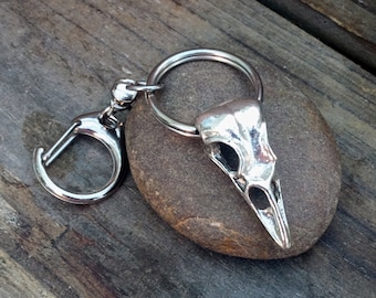 Silver Raven Skull Key Chain: Bird Skull Bag Charm