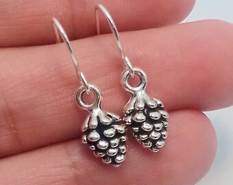 Silver Pinecone Dangle Earrings: Minimalist Woodsy Jewelry