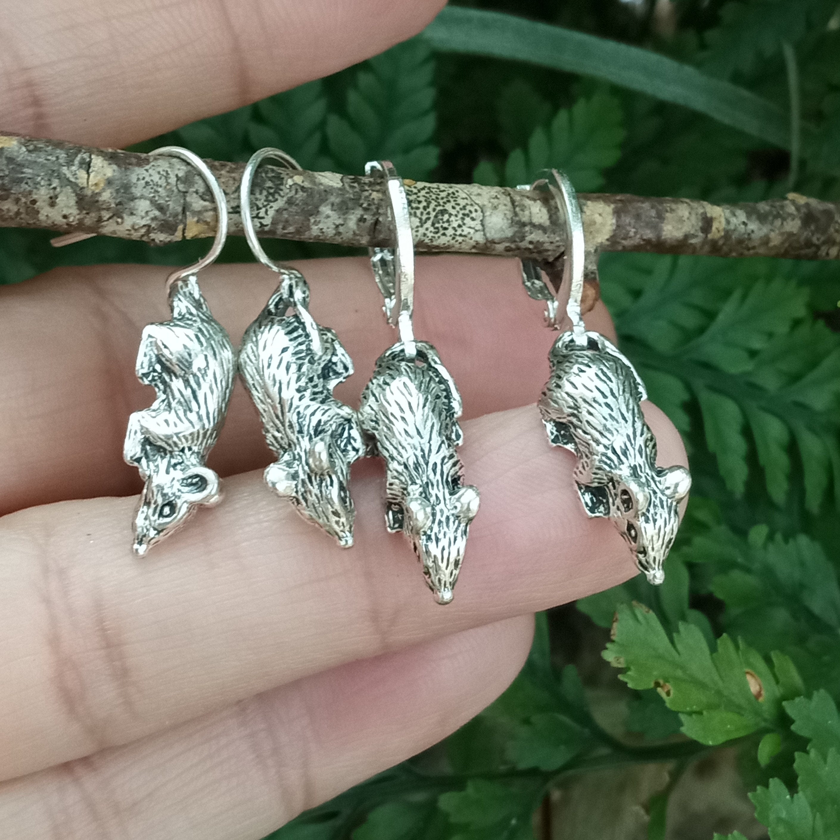 Silver Mouse Dangle Earrings: Pewter Rodent Jewelry - Etsy