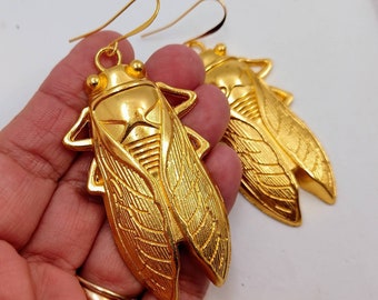 Giant Gold Cicada Earrings: Brood X Insect Jewelry