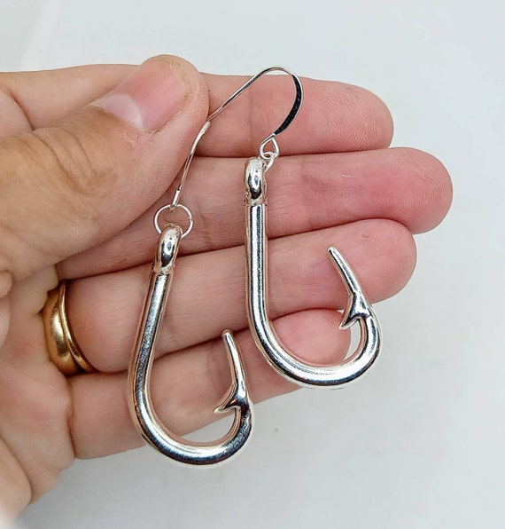 Large Silver Fish Hook Earrings Silver Fishing Earrings -  Canada