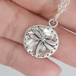 Dragonfly Necklace, Dragonfly Disc Necklace, Silver Dragonfly Necklace, Dainty Dragonfly Necklace, Silver Dragonfly Necklace