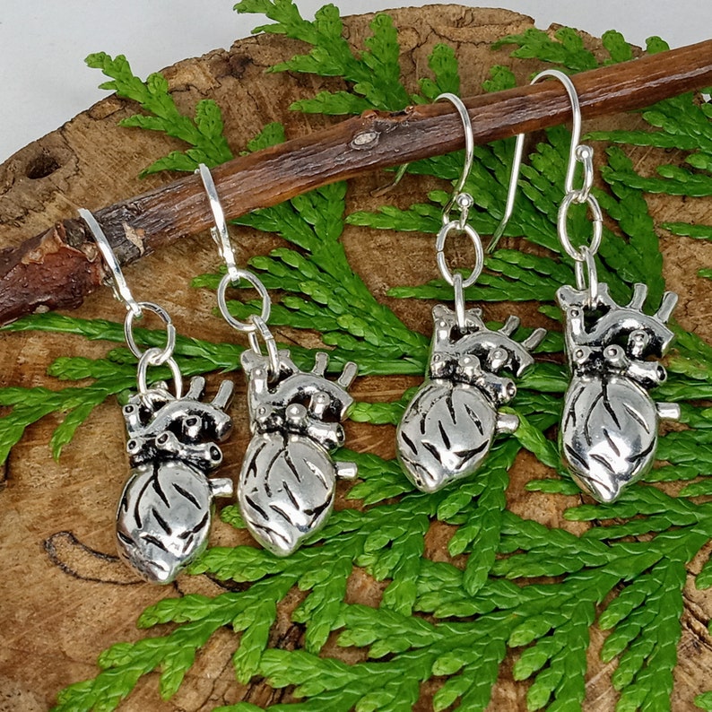 Anatomical Heart Earrings, Silver Anatomy Earrings,Chunky Heart Dangles, Goth Heart Dangles, Cardiology Earrings, Halloween Dangles Bild 7