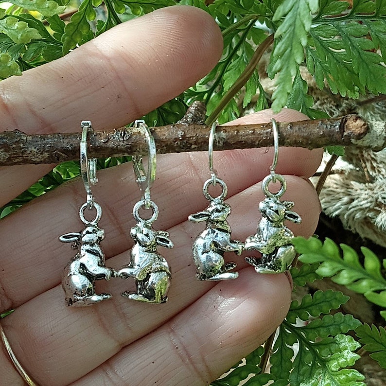 Rabbit Earrings, Rabbit Dangles, Bunny Earrings, Year of the Rabbit Jewelry, Easter Bunny Earrings, Silver Rabbit Jewelry, Bunny Dangles Bild 2