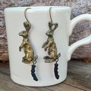 Rabbit Earrings with Rabbit Raisins, Funny Bunny Dangles, Year of the Rabbit  Jewelry, Rabbit Lover Gift, Bronze Rabbit Jewelry