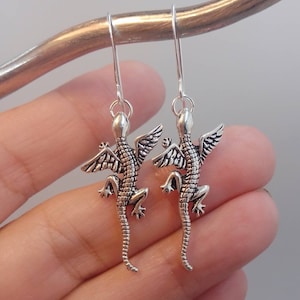 Pewter Baby Dragon Earrings: Silver Plated French Hooks
