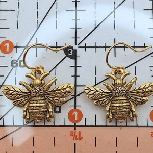 Gold Bee Earrings, Gold Honeybee Earrings, Honey Bee Dangles, Realistic Gold Bee Dangles, Minimalist Bee Earrings image 6