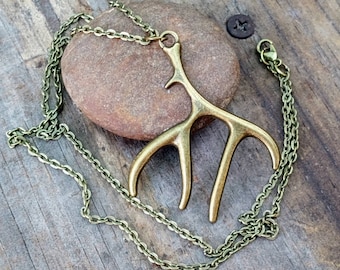 Bronze Antler Necklace: Whitetail Deer Pendant, Hunter Jewelry