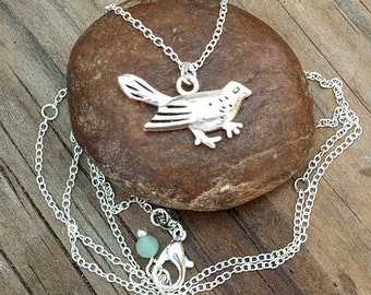 Silver Bird Pendant, Silver Robin Necklace, Magpie Jewelry, Robin Pendant, Mockingbird Necklace, Bird Lover Jewelry, Bird Lover Gift