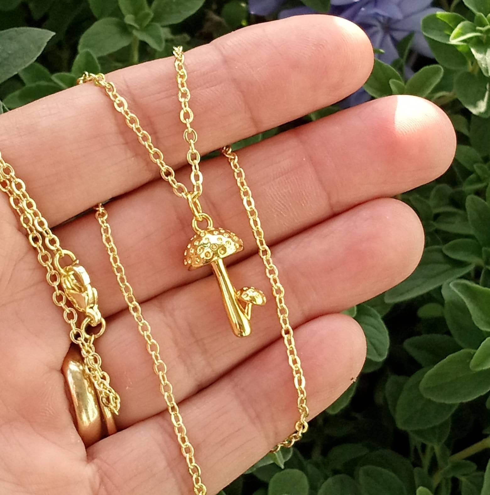 Gold Mushroom Necklace Minimalist Gold Mushroom Necklace